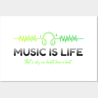 Music is life heart beat in headphones for music lovers T-Shirt Posters and Art